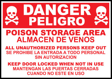 Zing Bilingual Agriculture Sign, Danger Poison Storage Area, 10